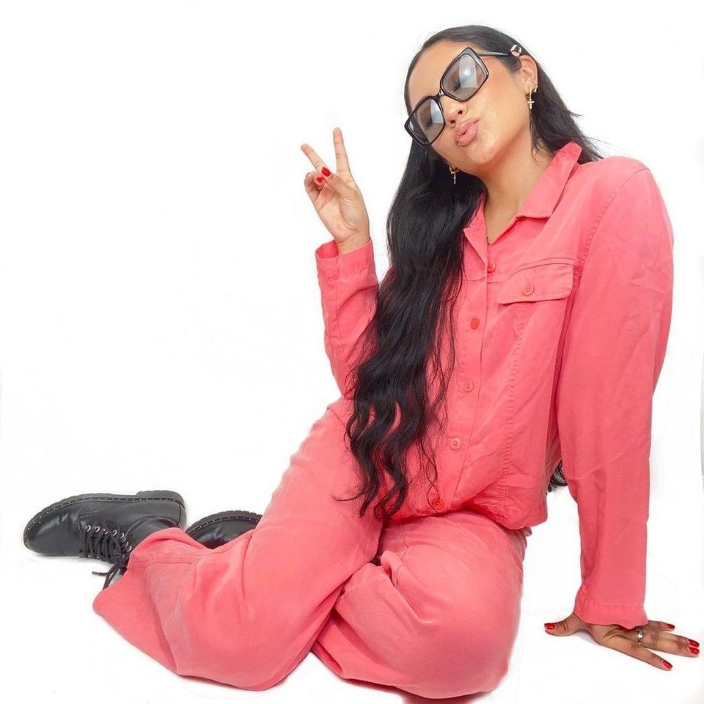 Salmon pink orange 2 piece retro blouse set button up classy set